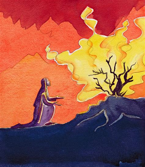 God speaks to Moses from the burning bush Painting by Elizabeth Wang