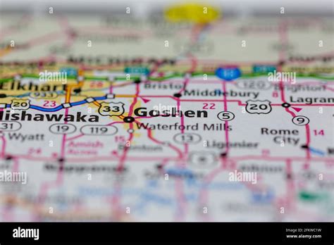 Goshen Indiana USA shown on a geography map or road map Stock Photo - Alamy