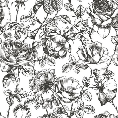 Black and White Floral Wallpaper Nursery Wallpaper - Etsy | Roses ...