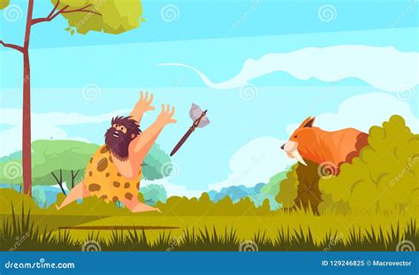 Running Cavemen Cartoon Vector | CartoonDealer.com #84803113