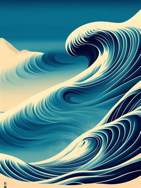 Ziiisqo: calm beach japanese wave art style