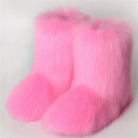 Pink Faux Fur Boots. Size 7 #fauxfur #pinkboots... - Depop