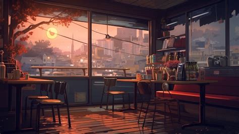 Premium AI Image | interior of restaurant Anime Art Style Nature ...