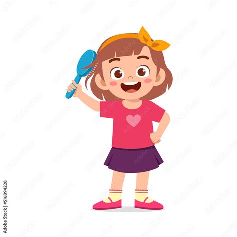 little kid comb hair with hair brush vector de Stock | Adobe Stock