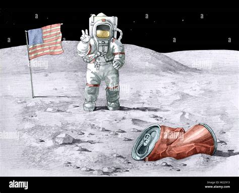 first man on the moon in the background can thrown crumpled into ...