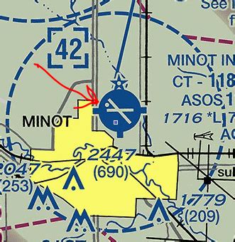 aeronautical charts - VORTAC symbol over KMOT airport - is the small ...