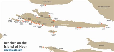 Map of the Best Beaches on Hvar island, Croatia