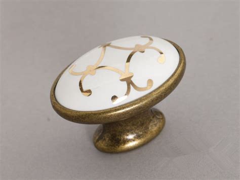 Ceramic Cabinet Knobs Antique Brass Oval Dresser Drawer Knob Pulls ...