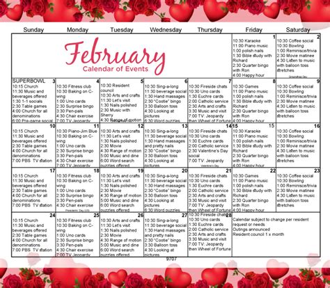 February Calendar of Events - MediLodge of Alpena