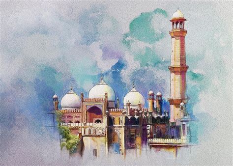 DesertRose://Badshahi Mosque Painting | Mosque art, Islamic paintings ...