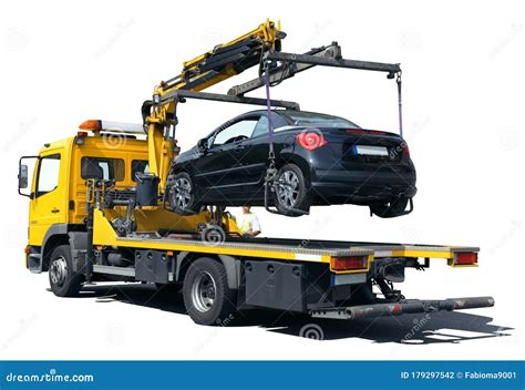 An Illegally Parked Car Towed Away from the Tow Truck. Isolated on ...