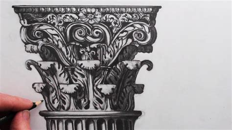 How to Draw a Corinthian Column Capital: Detailed Pencil Drawing - YouTube