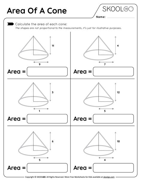 Area of a Cone - Free worksheet for kids - SKOOLGO