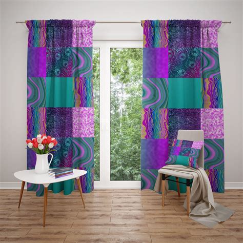 Window Curtains Purple and Teal Boho Faux Patchowrk | Etsy in 2021 ...