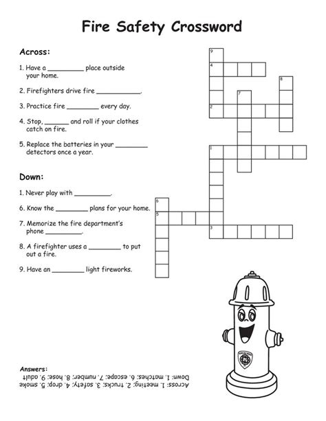 Printable Easy Crossword Puzzles for Kids | Fire safety worksheets ...