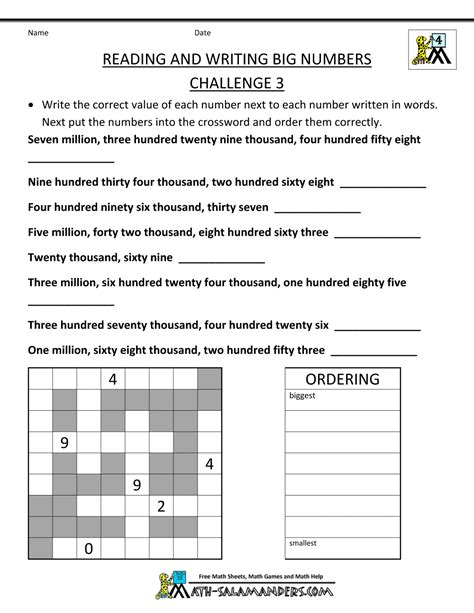 4th Grade Place Value Word Problem Worksheets | Try this sheet