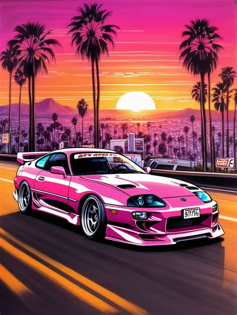 Toyota Supra Drift Art 80s Retro Sunset Boulevard | MUSE AI