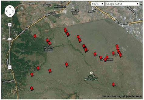 Map of Nairobi National Park showing sample collection points ...