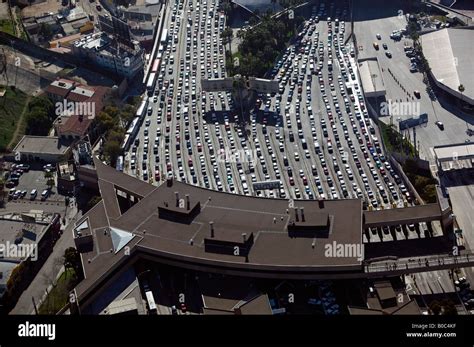 aerial San Ysidro, San Diego, Tijuana border crossing at the Mexican ...