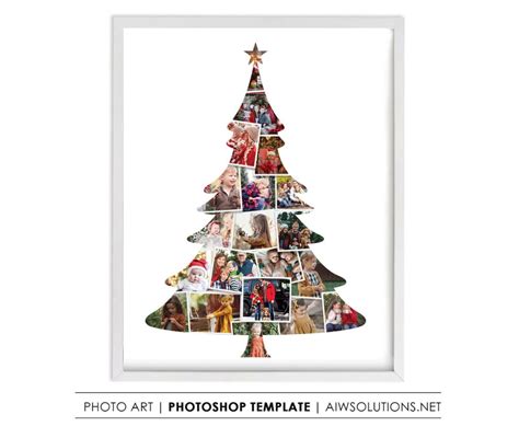 Christmas Tree Shape Photo Collage Template, Noel Theme Photo Collage ...