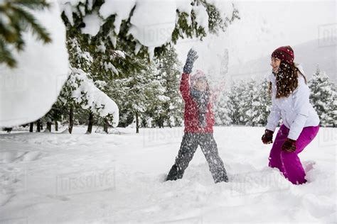 Children playing in snow - Stock Photo - Dissolve