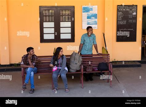 Sri Lanka, Ohiya Railway Station, people sat on platform bench Stock ...