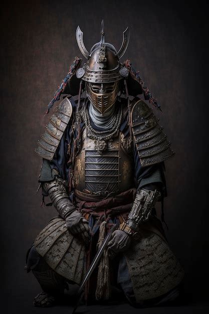 Premium Photo | Portrait of samurai full body armor with dark background