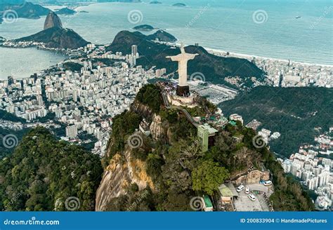 Cristo Redentor Statue in Rio De Janeiro Aerial Shot during a ...