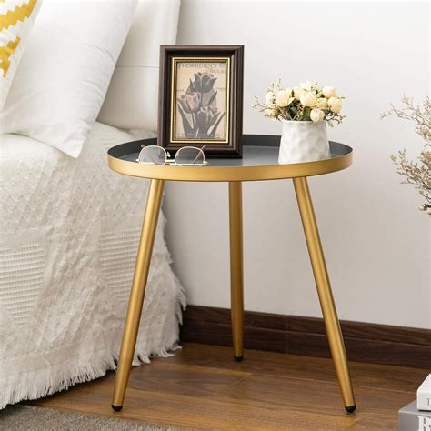 Round Side Table, Metal End Table, Nightstand/Small Tables for Living ...