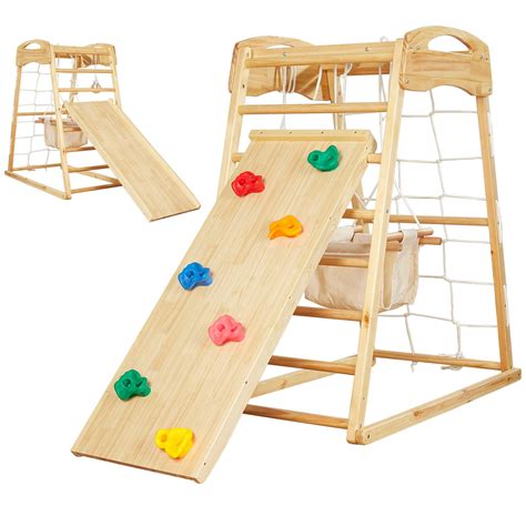 FUNLIO 7-in-1 Wood Indoor Playground for Toddlers 2-5, Montessori ...