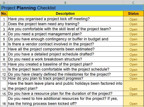 Project Management Checklist : Excel Template - Free Project Management ...