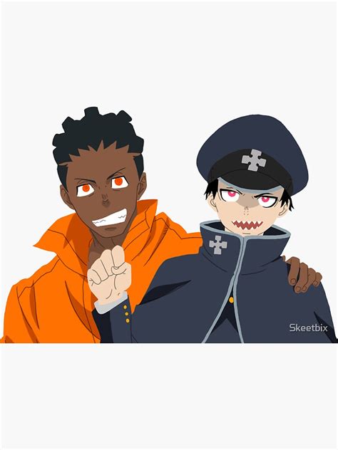 "Ogun and Shinra - Fire force" Sticker for Sale by Skeetbix | Redbubble