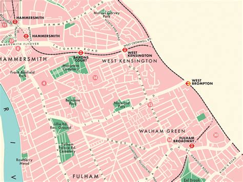 Hammersmith & Fulham (London borough) retro map giclee print – Mike ...