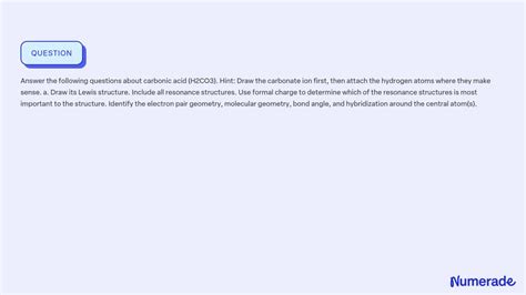 SOLVED: Answer the following questions about carbonic acid (H2CO3 ...