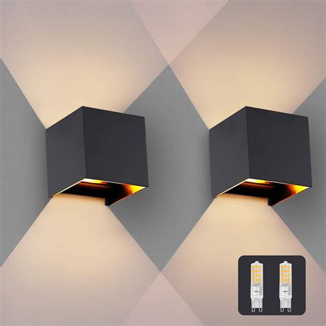 OOWOLF Modern Set of 2 LED Wall Sconces, Waterproof IP65 Outdoor, 3000K ...