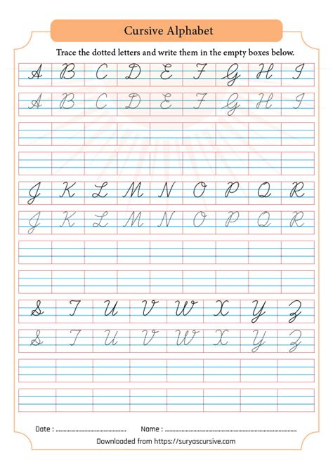 Cursive Writing a to z Capital and Small Letters - SuryasCursive.com