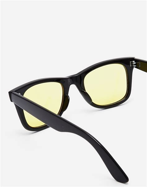 ASOS Square Sunglasses With Yellow Lens in Black for Men | Lyst