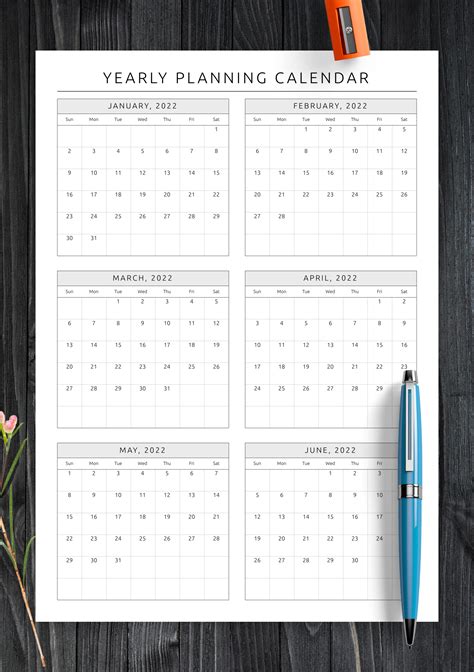 Download Printable Yearly Planning Calendar Template PDF