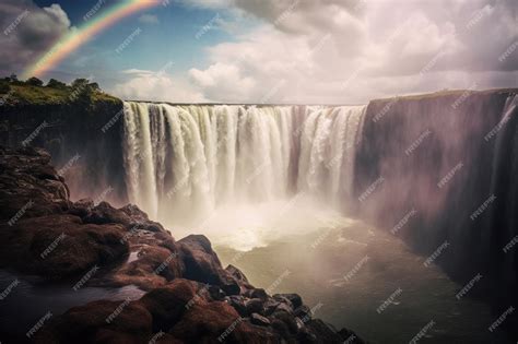 Premium AI Image | a rainbow over a waterfall in the sky