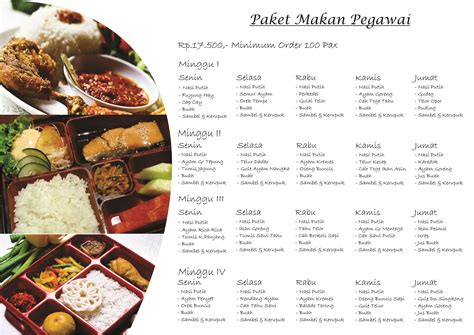 a menu with different types of food on it, including rice and other ...