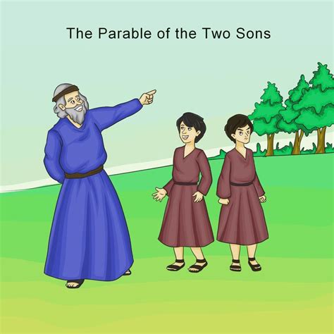 the parable of the two sons is shown in an animated scene with three people