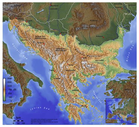 Large topographical map of Balkans. Balkans large topographical map ...