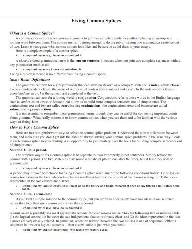 Comma Splice - 28+ Examples, Rules, How to Fix, PDF