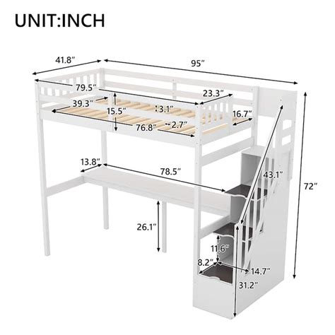 Twin Size Loft Bed with Storage Staircase and Built-in Desk, White ...