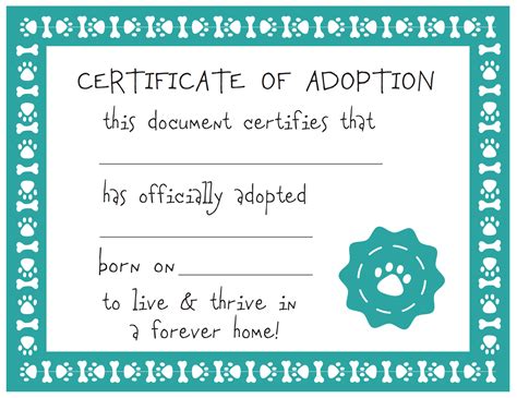 Pet Adoption Certificate Free Printable