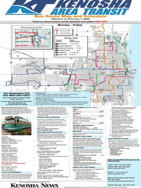 Kenosha Bus Route Map and Schedule Highlights Public Transportation ...