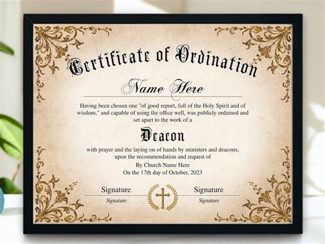 Deacon Ordination Certificate Template, Printable Editable Certificate ...