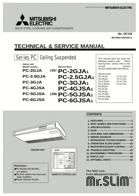 Mitsubishi Air Conditioner Service Manual for Models PC-2GJA, PC-2.5GJA ...