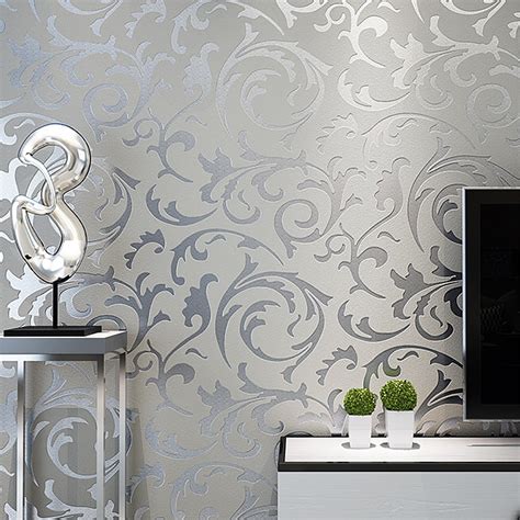 Grey 3D Victorian Damask Embossed Wallpaper Roll Luxury Classic Silver ...