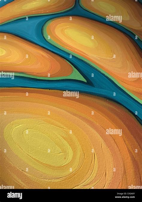 Photograph of abstract painting in orange and teal Stock Photo - Alamy